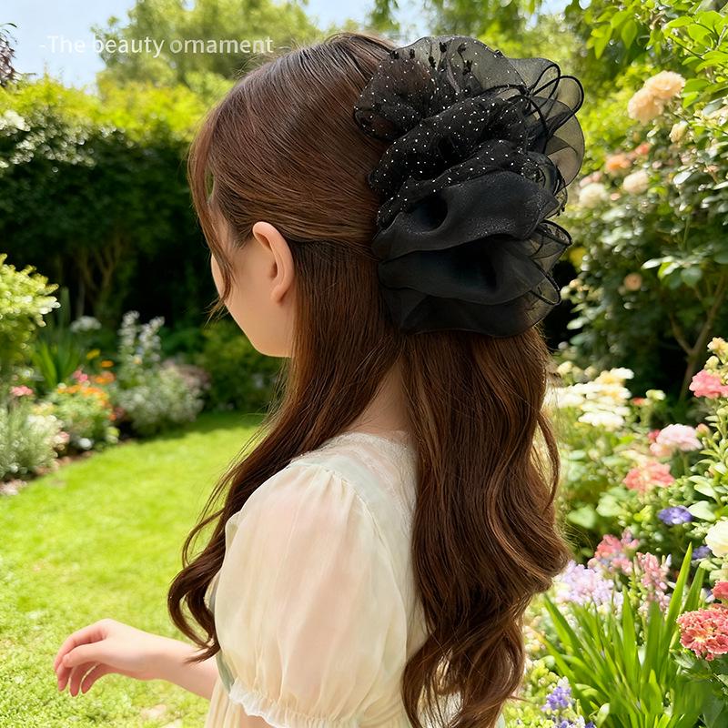 High-End Large Polka Dot Mesh Bow Hair Clip for Women – Fuller Look чёрный