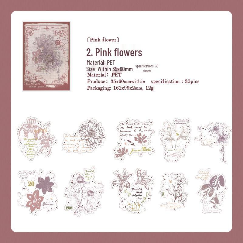 Yan Ji Retro Floral Waterproof PET Stickers: Creative English Collage for DIY Journal Decoration
