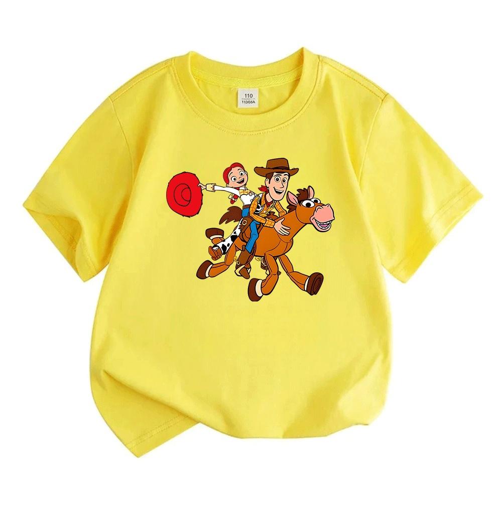 Cartoon Cowboy Adventure Print Kids Boys Girls 100% Cotton Crew Neck Short Sleeve T Shirt Cute Ride Horse Funny Casual Soft Breathable Summer Tee Top