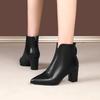 Autumn and Winter New V-mouth British Style Short Boots Thick Heel Middle Heel Rear Zipper Pointed Soft Leather Fashion Boots Women