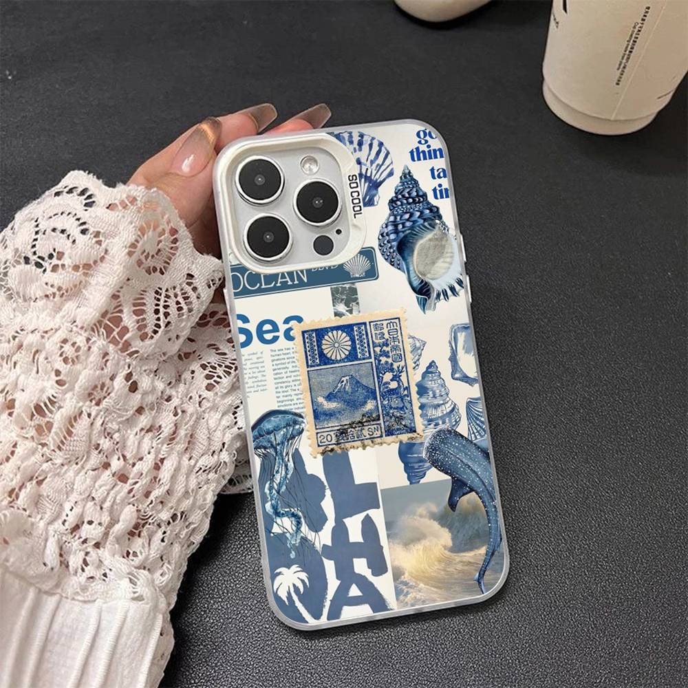 Coastal Sea Star Turtle Ocean Colored Silver frosted For iPhone Phone Case 17 16 15 14 13 12 11 Pro Max XR Plus Shockproof