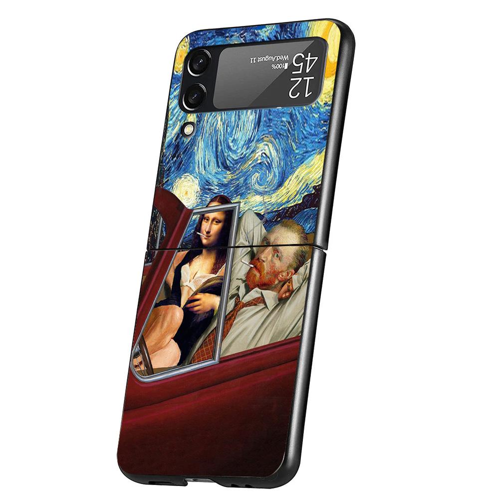 

Van Gogh Mona Lisa Funny Art Cover Phone Case For Samsung Galaxy Z Flip 7 6 5 4 3 5G Flip7 Flip6 Flip5 Flip4 Flip3 Black Fundas Samsung Z Flip 6
