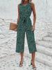 2026 New Fashion Women's Floral Print Sleeveless O-neck Jumpsuit Casual Vacation Beach Ankle-length Pant Jumpsuits with Belt
