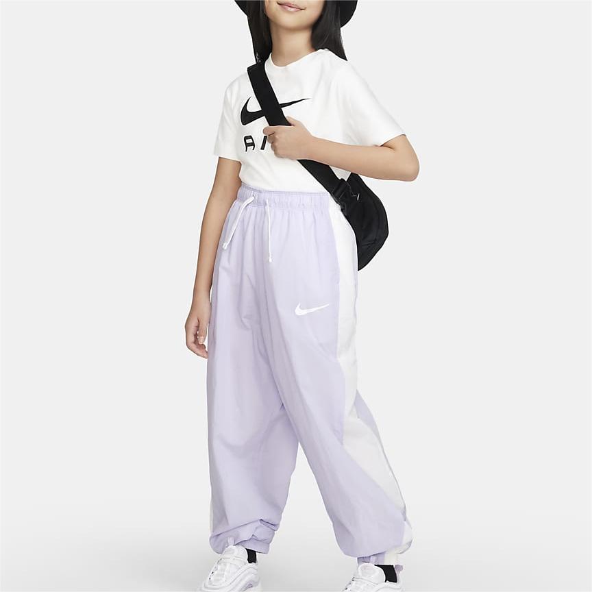 Nike Knit Sports Pants Sportswear Classics Solid Color Tapered Mid Waist Drawstring Light Purple Kids Pants FB1269-536