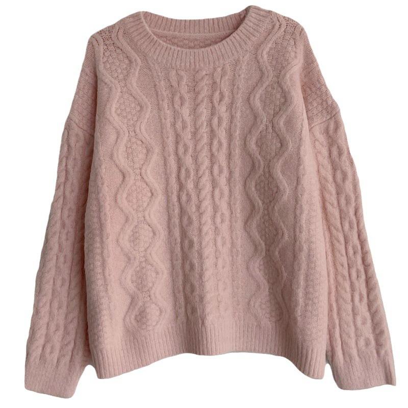 Lazy wind pink twist knitted sweater women's coat spring and autumn new soft waxy high-end top