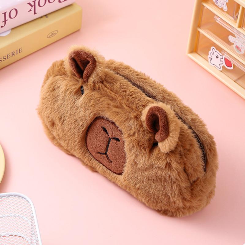 Cute Capibala Plush Pencil Case, Cartoon Stationery Storage Bag, Large Capacity Stationery Box