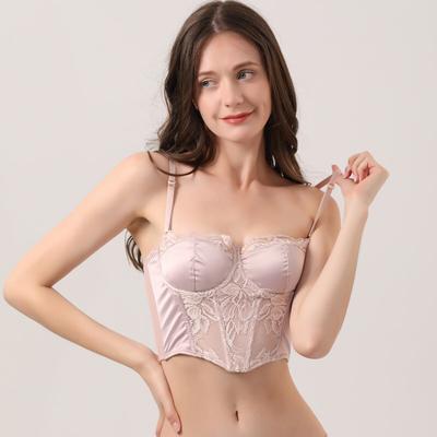 French Vest Bra Women's Small Breasts Gather Glossy Lace Edge Sexy Underwear Fish Bone Body Sculpting Long Bra Cover