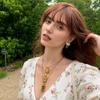18K Gold-Plated Enamel Tarot Card Flower Pendant Necklace
