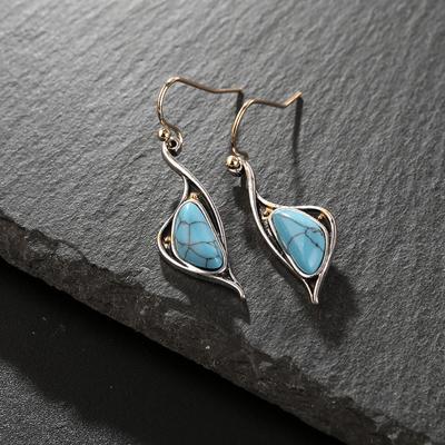 1 Pair Hook Earrings Blue Pendant Faux Turquoise Jewelry Electroplating Long Lasting Drop Earrings
