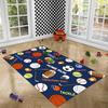 Navy Blue Sports Rug for Boys - Soccer Basketball Football Tennis Ball Kids Bedroom Decor, Non-Slip Playroom Carpet