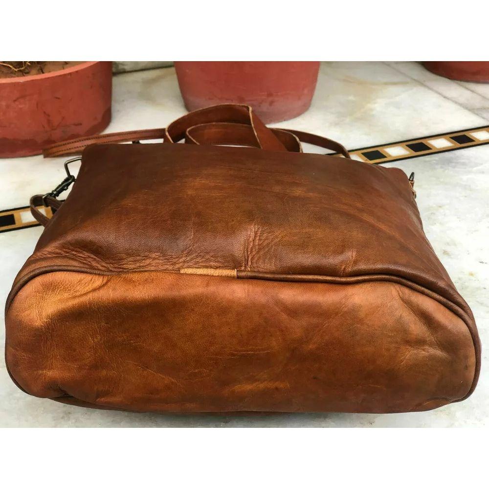 Genuine Roomy Goat Leather Tote Shopping Handmade Bag 14" Women's