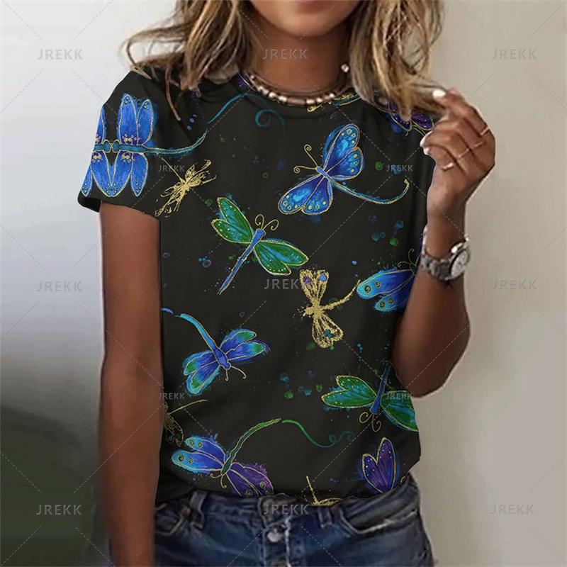 Summer Harajuku 3D Cute Animal Dragonfly Printing T Shirt Women Funny Streetwear Tee Shirts Unisex Fashion Short Sleeve T Shirts