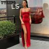 WTEMPO Fără mâneci Roșii Negru Club Party Rochii lungi Femei Primăvară Vară De bază Bodycon Stretchy Subțire Solid Side Slit Rochii
