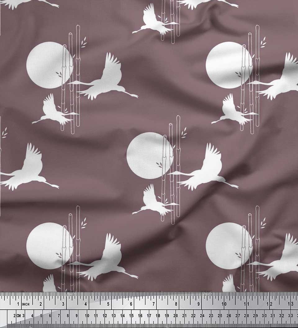 

Японська креп-атласна тканина Soimoi Бамбукове дерево, місяць і лелека. Тканина з принтом птахів на метр 42 дюйма 42 Inch Wide - Poly Crepe коричневий