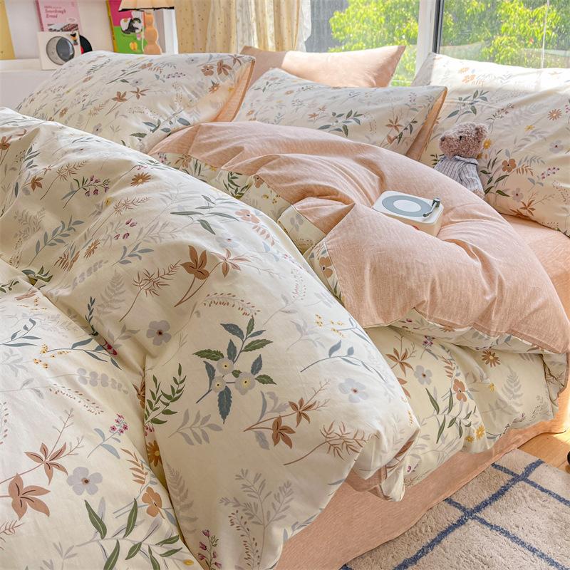 Bedding Four-piece Set, Cotton Pure Cotton Floral Quilt Cover, Bed Sheet Dormitory Three-piece Set