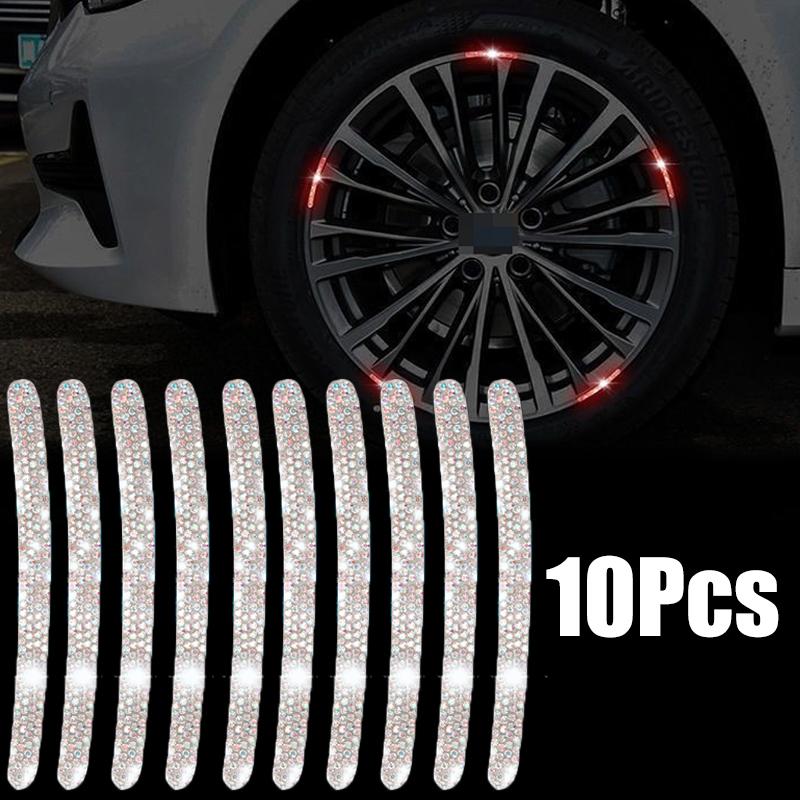 Rhinestone Car Wheel Reflective Stickers Car Styling tool Sticker Decals Motorcyle Stripe Tape Auto Exterior Accessories 5/10Pcs