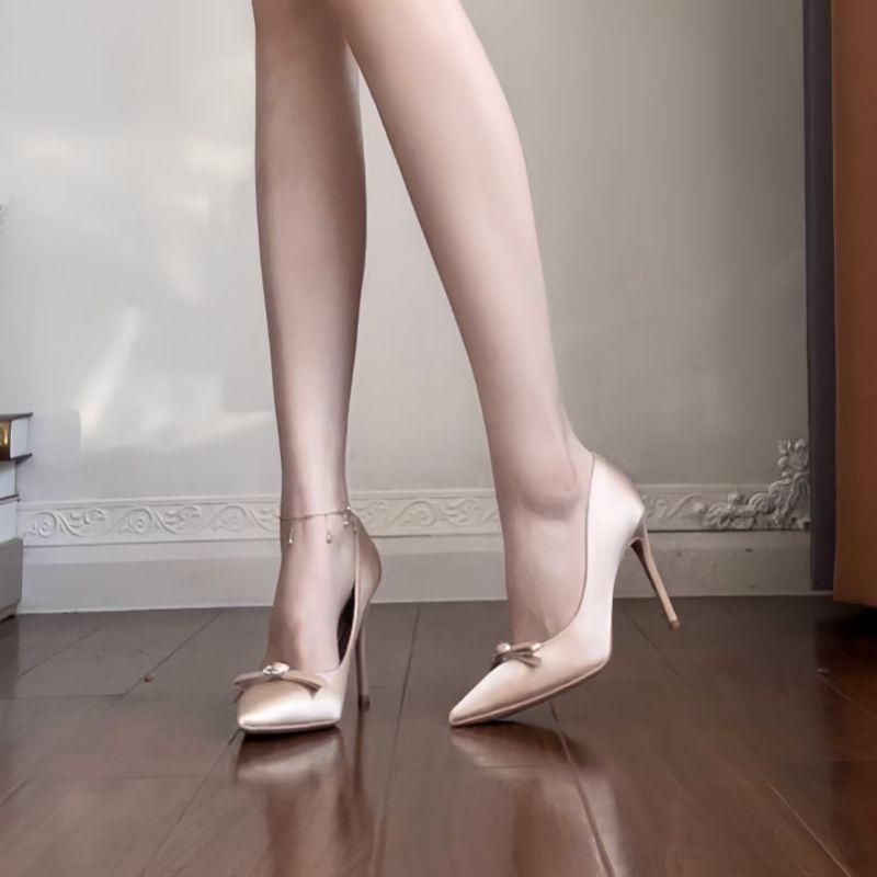 French premium sandals femininity thin heel bow black high heels 2024 new Internet celebrity niche single shoes