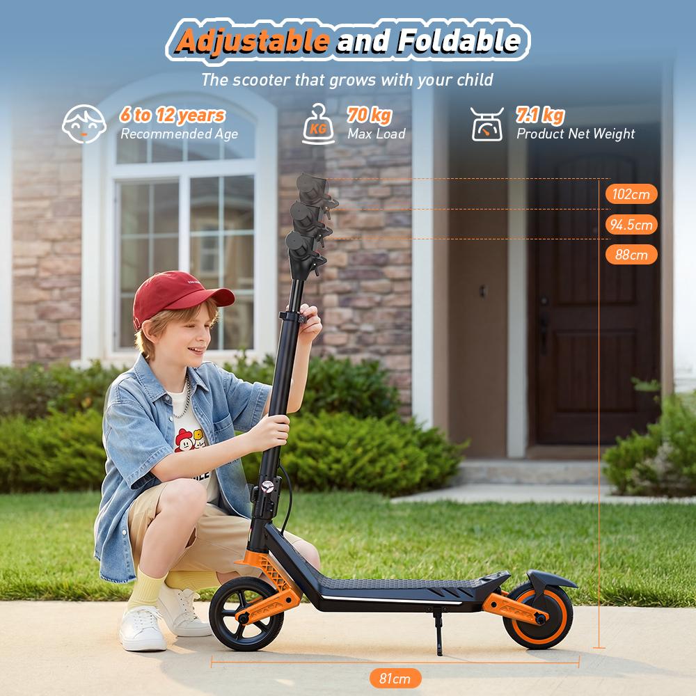 K6 Kids Electric Scooter 150W 2.6Ah 6.5'' Solid Tires Bluetooth Speaker LED Lights Foldable & Height Adjustable 16KM/H Max Speed 7-9KM Range for kids