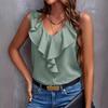Women Sweet V-neck Ruffle Trim Sleeveless Vest Top 2 Piece Outfit Casual Daily Sets, European American Style Foreign Trade Crossbody Women's Clothing