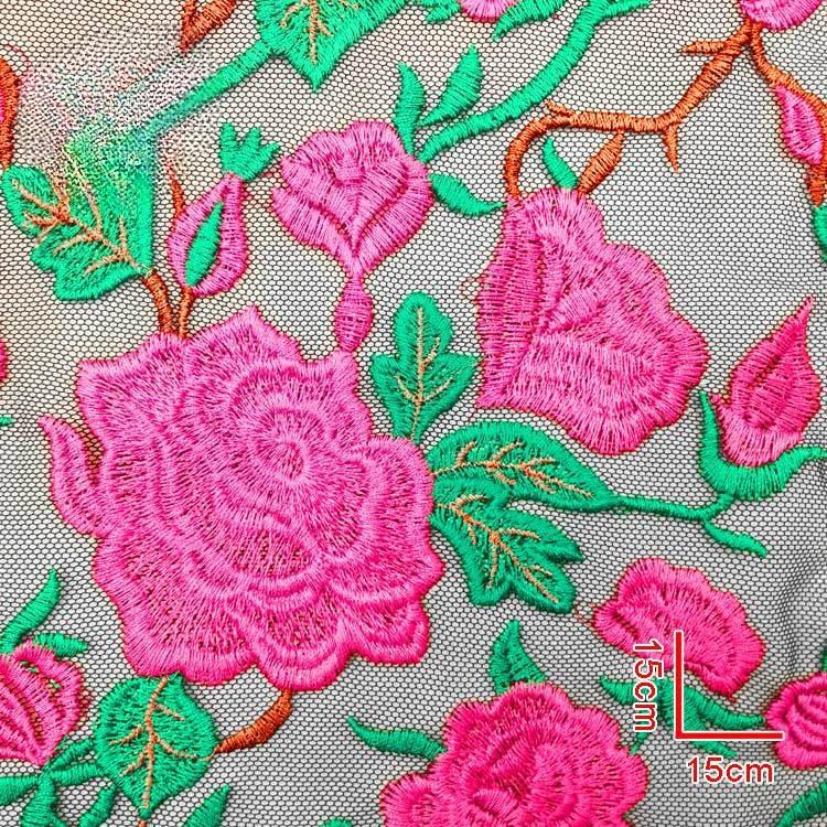 Water-soluble lace full accessories poly silk embroidery fabric Colorful heavy industry yarn-dyed mesh bottom embroidery fabric