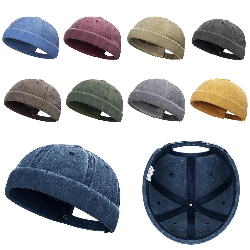 Hip Hop Hat Rolled-Cuff Harbour Hat Distressed Brimless Skull Hat Adjustable Washed Casual Hat for Outdoor Photo Props
