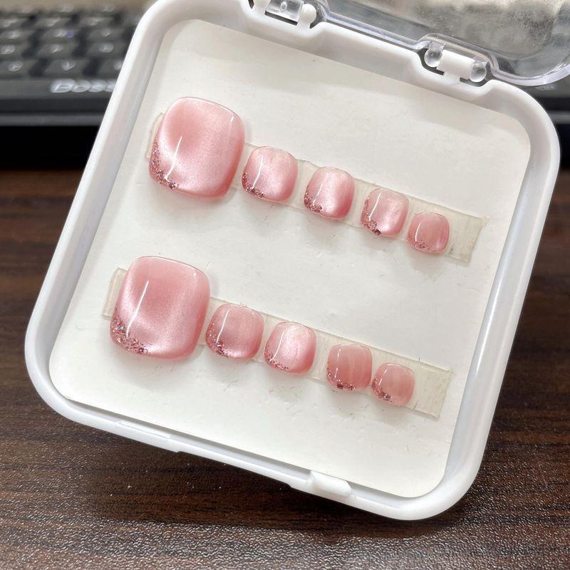 

Handmade Wear Nail Classy Toenail Crystal Cat Eye Painted Toenail Piece Removable White Nail Stickers Pearlescent moon toenail [S small size] Cat s Eye