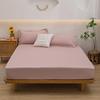 Solid Color Washed Cotton Fitted Sheet with Non-Slip Feature and Pillowcase