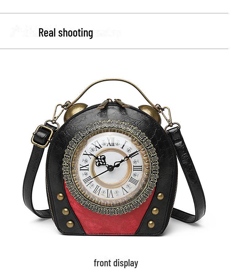 Retro PU Shoulder & Crossbody Handbag with AA Battery-Powered Walking Clock (Women's Bag D002#)