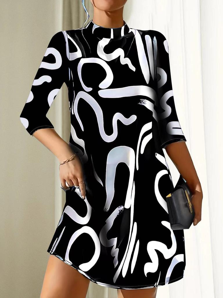 European and American Autumn New Fashion Printed Dress Women's Spot