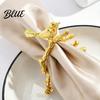 Satin Napkin Ring Ring Vintage Branch & Bird Design with Gold Finish Open-End Holder for Chinese Wedding Table Decor Cloth Linen Dinner Napkins,