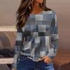 Women's T-shirt 3D Geometric Plaid Print Fashion Long Sleeve Round Neck Regular Tops Holiday Weekend Spring and Autumn