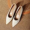 Customized~ Pointed High Heels, Thin Heels, Pearl Fashion Shoes 2025 New Spring and Autumn French Soft Leather Pleated Shallow Mouth Single
