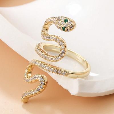 American Hip Hop Personality Full Diamond Ring Niche Spirit Snake Copper Inlaid Zircon Winding Ring Versatile Internet Celebrity Ins Ring