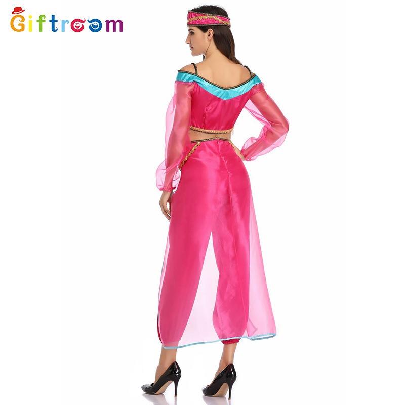 Adult Dubai Clothes Women's Rose Red Mesh Splicing Suit Festival Stage Performance Suit