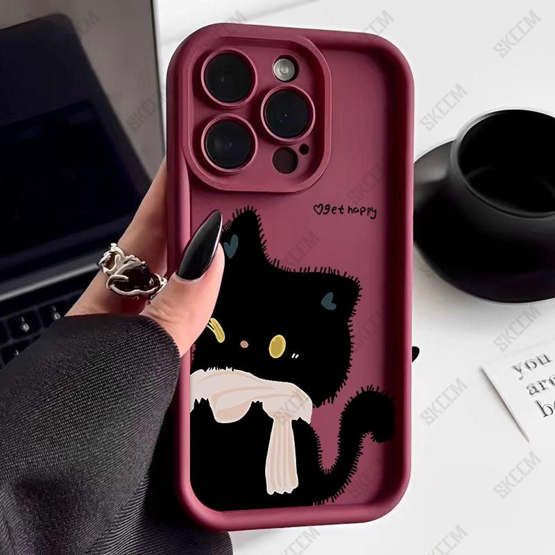 Cute Black And White Cat Pattern Phone Case For iPhone 17 16 15 14 13 12 11 Pro Max 17 Air 16E X XS XR Soft TPU Silicone Cover