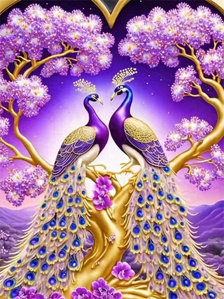 Pełny okrągły zestaw do malowania diamentami Pawie kwiaty Dekoracja domu Haft mozaika Zwierzęta Sztuka ścienna