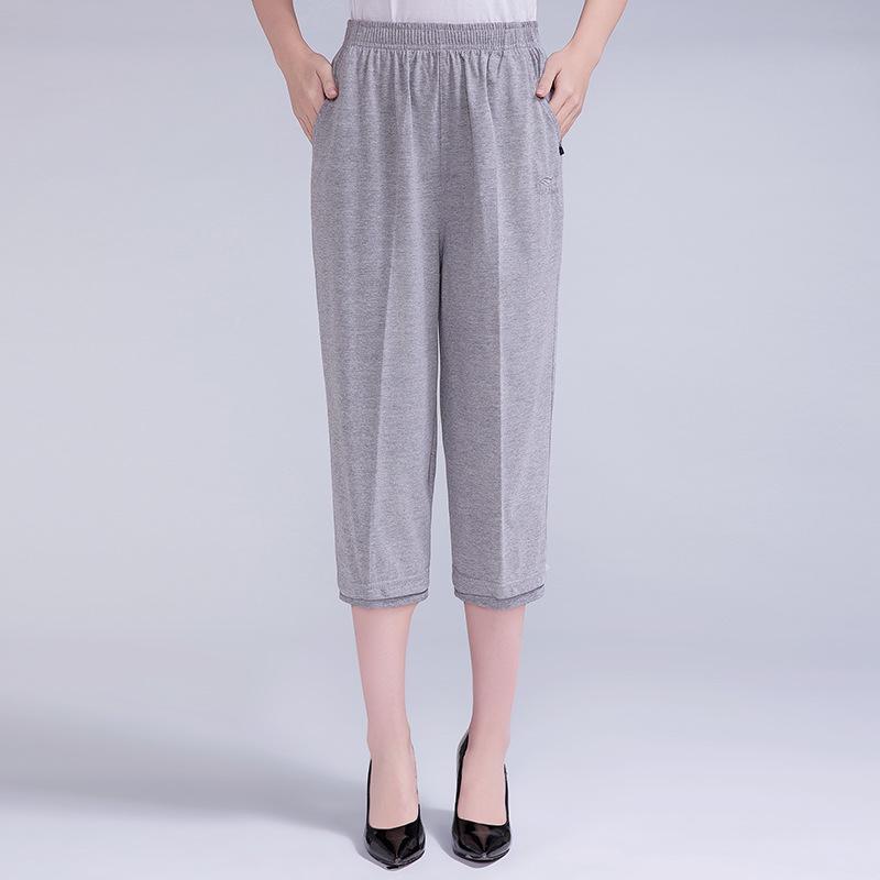 Women Summer Women's High Waist Pants Woman Straight Calf-Length Pants Plus Size XL~4XL