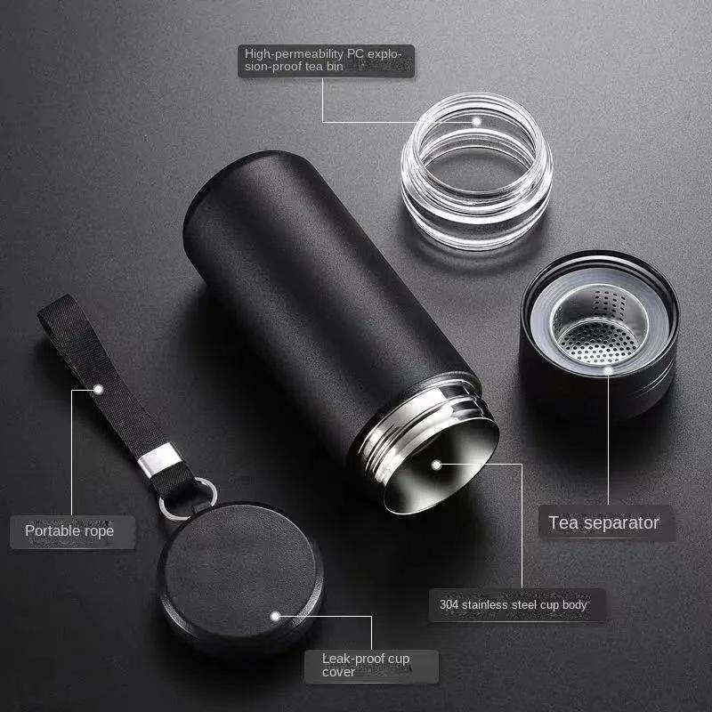 Yeni 450ml Akıllı Sıcaklık Vakumlu Termos Bardak Taşınabilir 304 Paslanmaz Çelik Çay Ayırmalı PP Bardak Sıcak Su Şişesi Cam Çay Bardağı