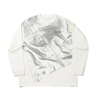 Li Ning Printed Pattern Round Neck Breathable Versatile Loose Long Sleeve T-Shirt Unisex Tops AHSV861-1