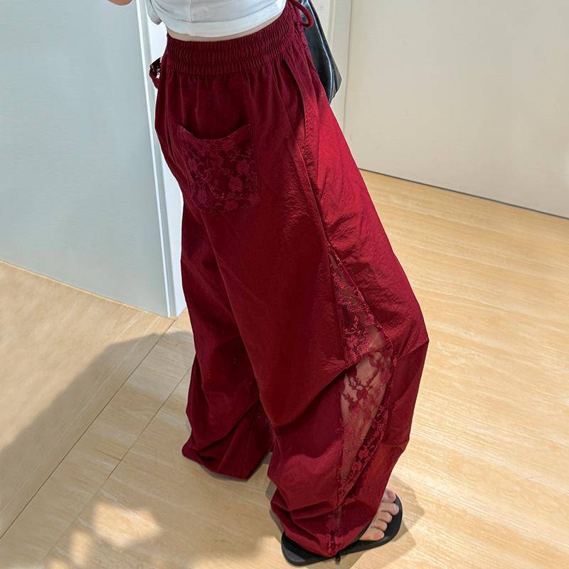 Lace Stitching Casual Pants Women's Summer Lazy Wind High Waist Loose Quick-drying Wide-leg Pants