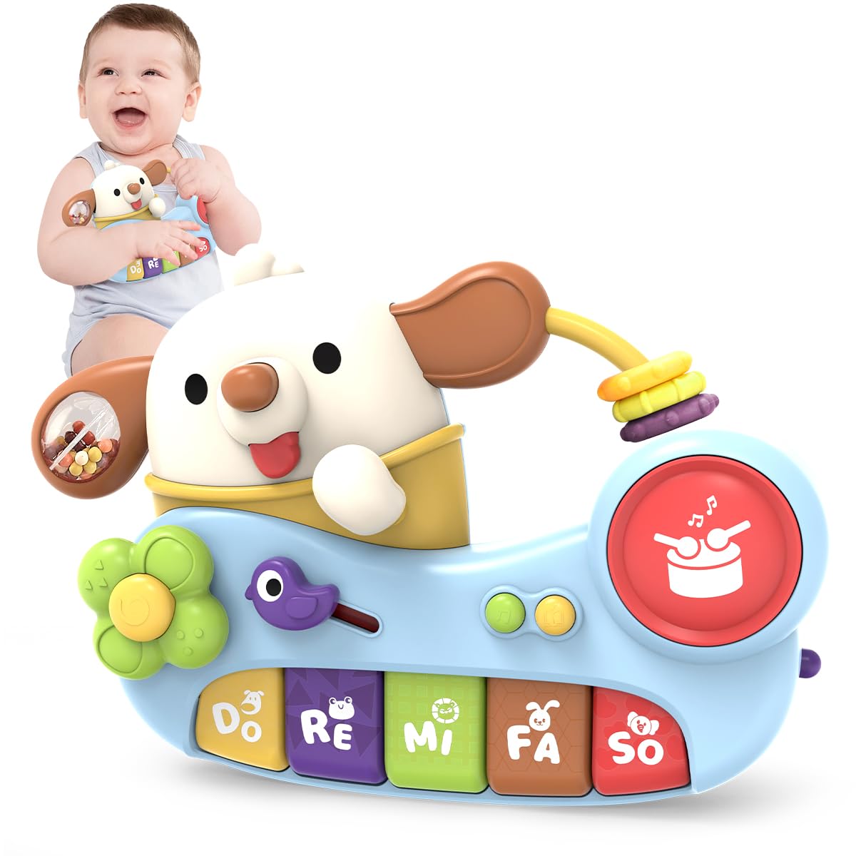 

KaeKid Многофункциональная игрушка-пианино для щенков Детская игрушка-клавиатура Детский музыкальный инструмент Звук и свет Звуки животных Игрушка Развивающая игрушка Раннее развитие