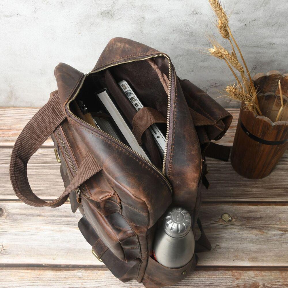 Buffalo Leather Backpack Shoulder Bag Laptop Rucksack Office Handbags 17 In