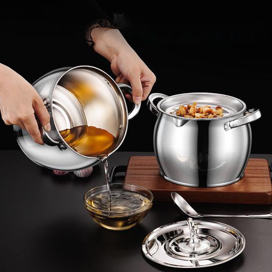 Stainless Steel Grease Container with Lid Airtight Oil Jar with Filter And Spoon Large Capacity Lard Strainer Tank for Kitchen