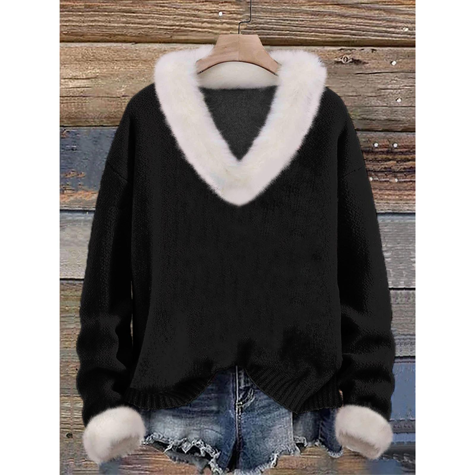 Свитшоты для женщин Вязаные милые рубашки Осень V-образный вырез Пуловеры Топы M чёрный 2894₽