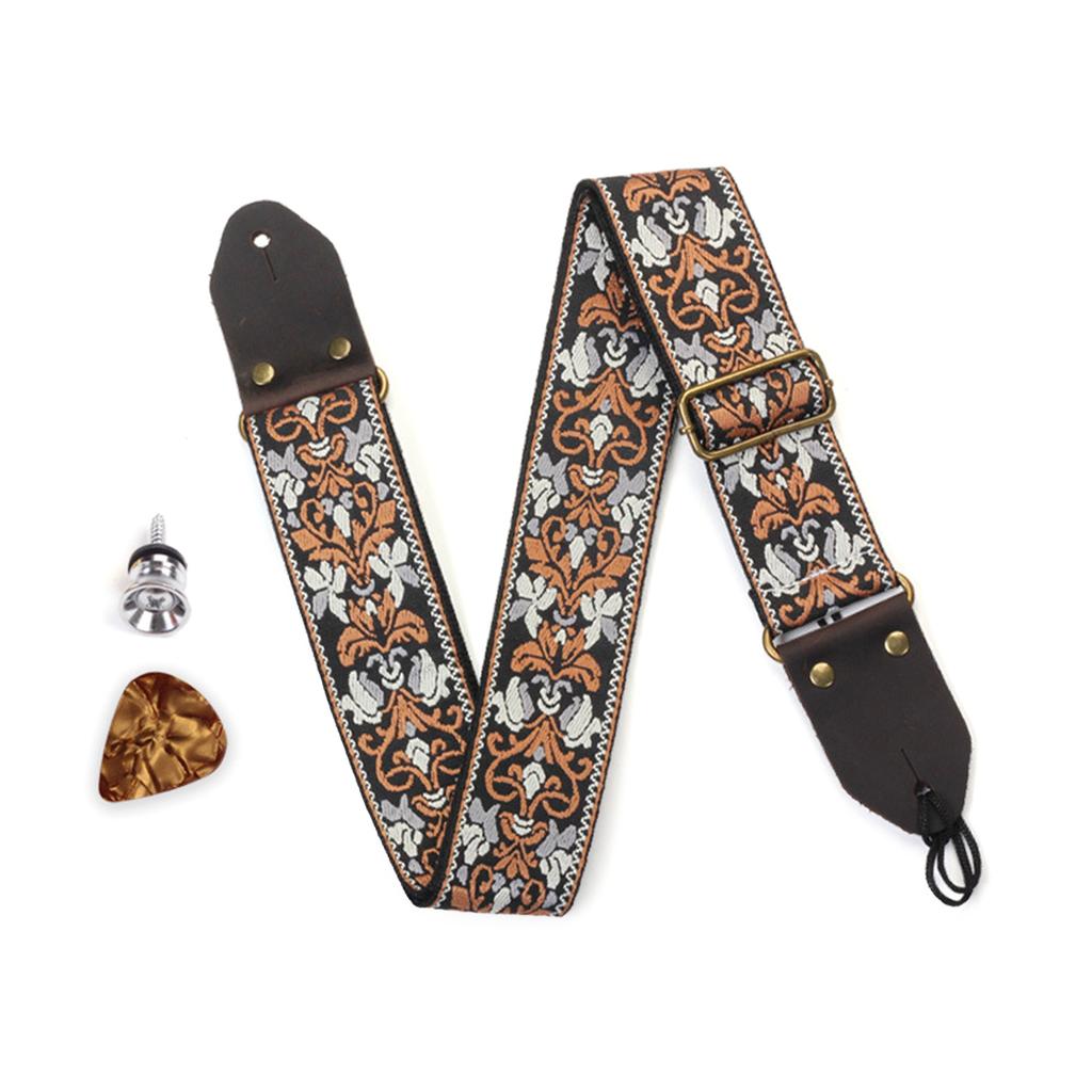Adjustable Guitar Strap Embroidered Nylon Shoulder Strap Leathers End Guitar Straps for Bass, Electric & Acoustic Guitar