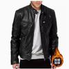 Winter Business Gentleman Warm Zipper Cardigan Pocket Fleece Thickened PU Leather Jacket Stand Neck Slim Leather Jacket