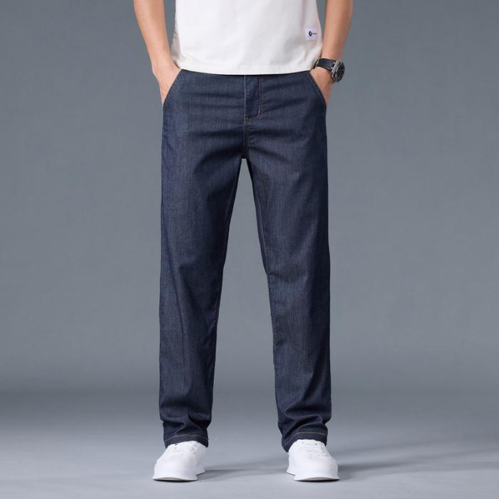Mulberry silk jeans for men in summer, cool and drapey, loose, straight and versatile, casual large size pants for men