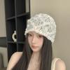 Women's Korean Minimalist Design 3D Flower Lace White Slouchy Hat Summer Hollow Breathable Thin Head-Wrapping Hat