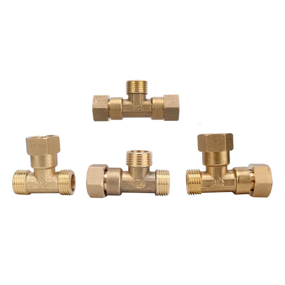 1/2" Male/Female Thread Union Tee Connector T-Cock Brass Junction Joint Coupling Pipe Fitting Connector Plumbing Pipe Fittings