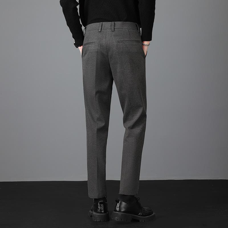 Light luxury winter woolen trousers men's casual pants men's slim straight trousers British elastic casual trousers nine points